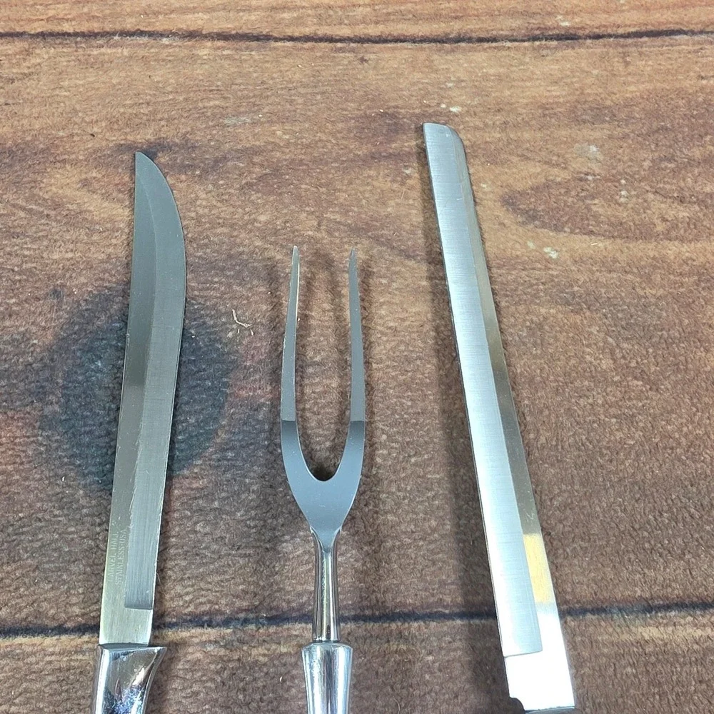 Carvel Hall Carving Set Home OS Silver Good MCM Stainless 3pc USA
